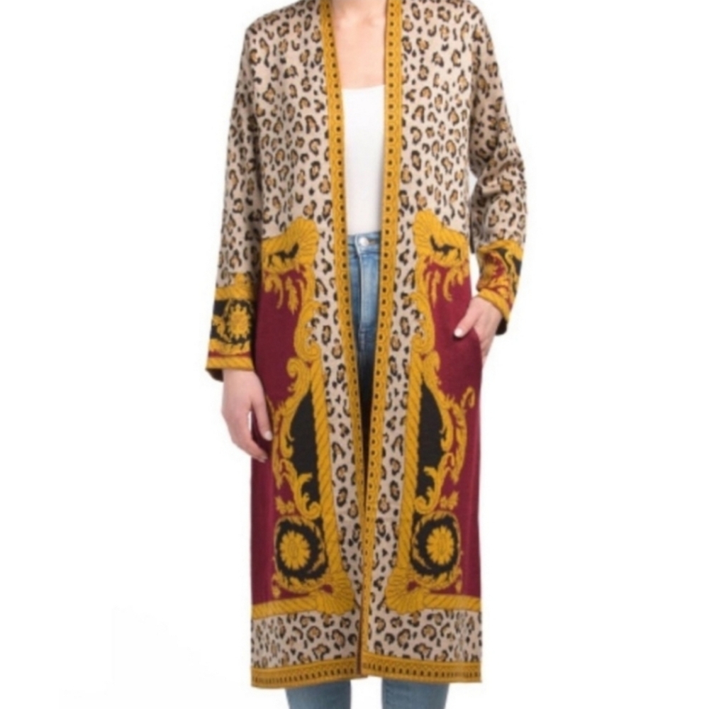 Maxsport leopard print long luxury cardigan with pockets women's Size Small